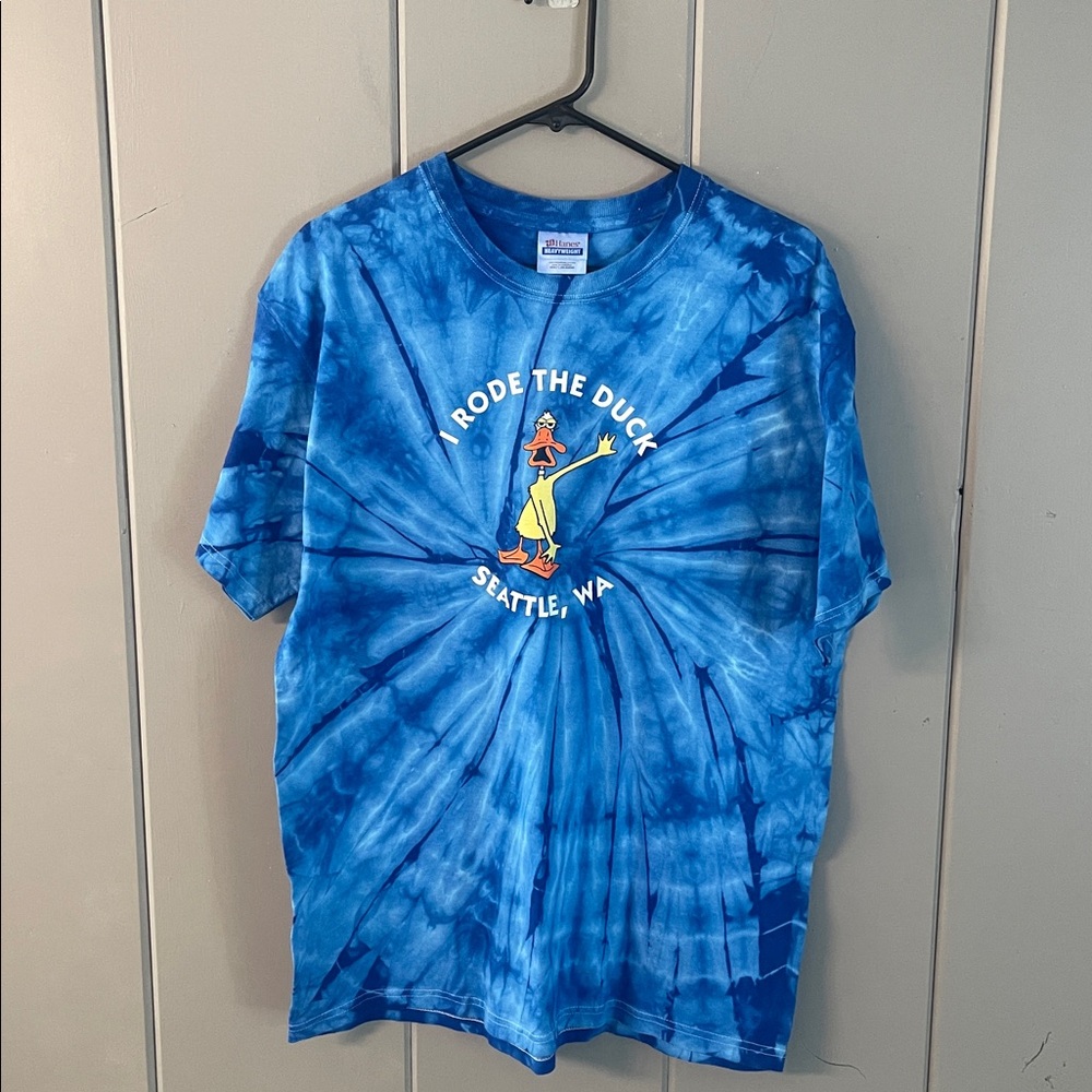 Hanes T Shirt Mens Blue Tie Dye Boho Hippie I Rode the Duck Vintage Americana